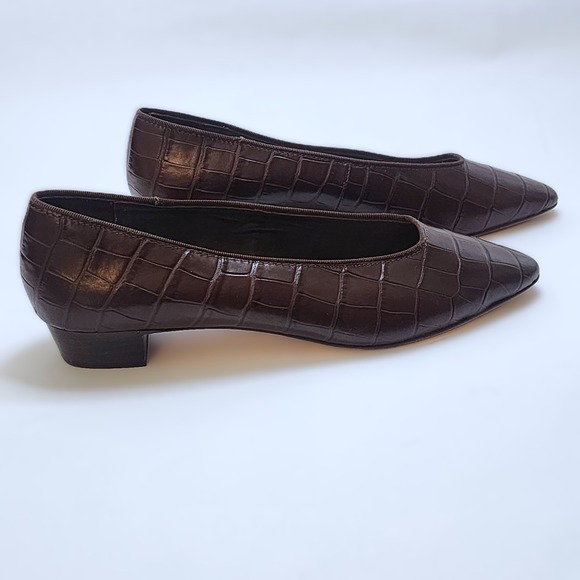 Loeffler Randall Shoes - Loeffler Randall Pointed Toe Brown Croc Simone Heeled Flats